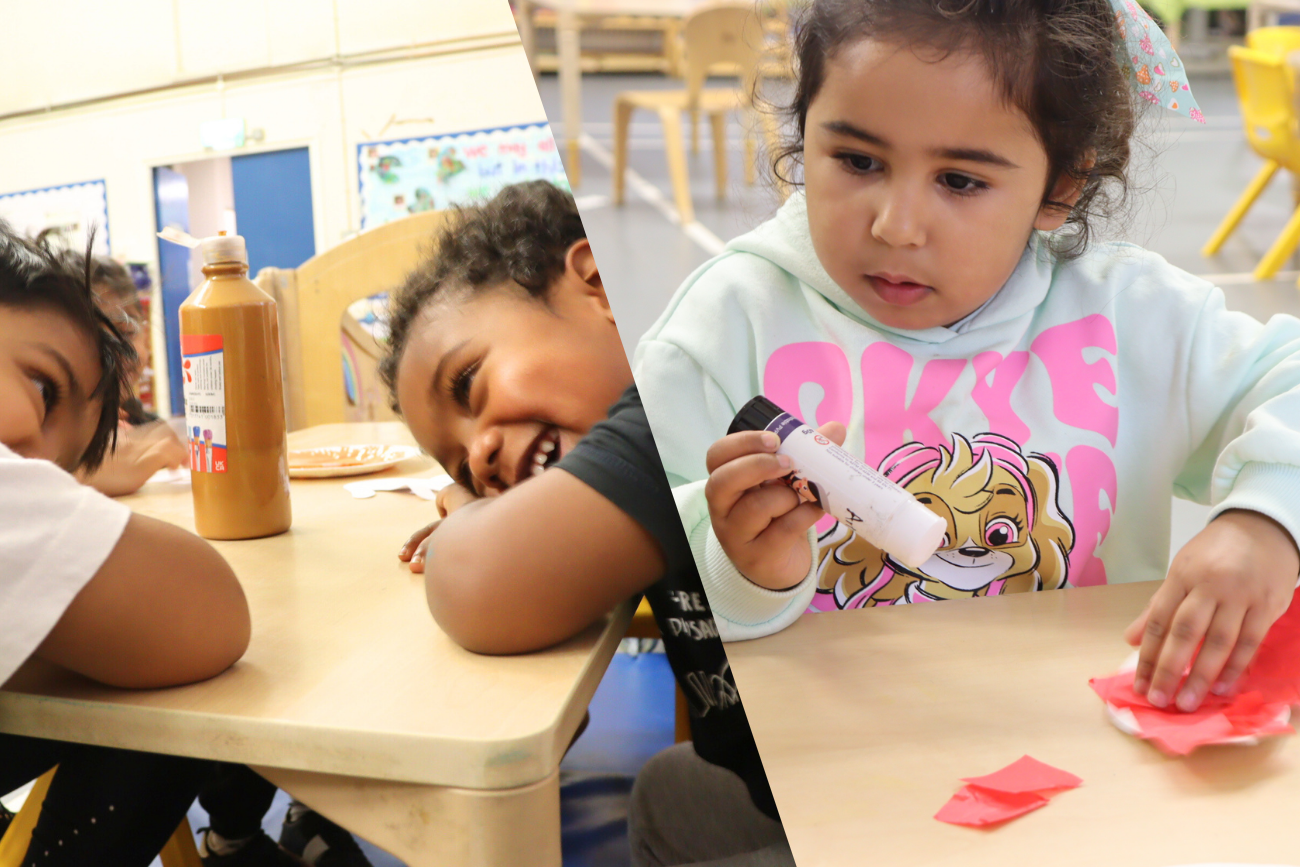 two children from Budding Learners doing each a Montessori activity
